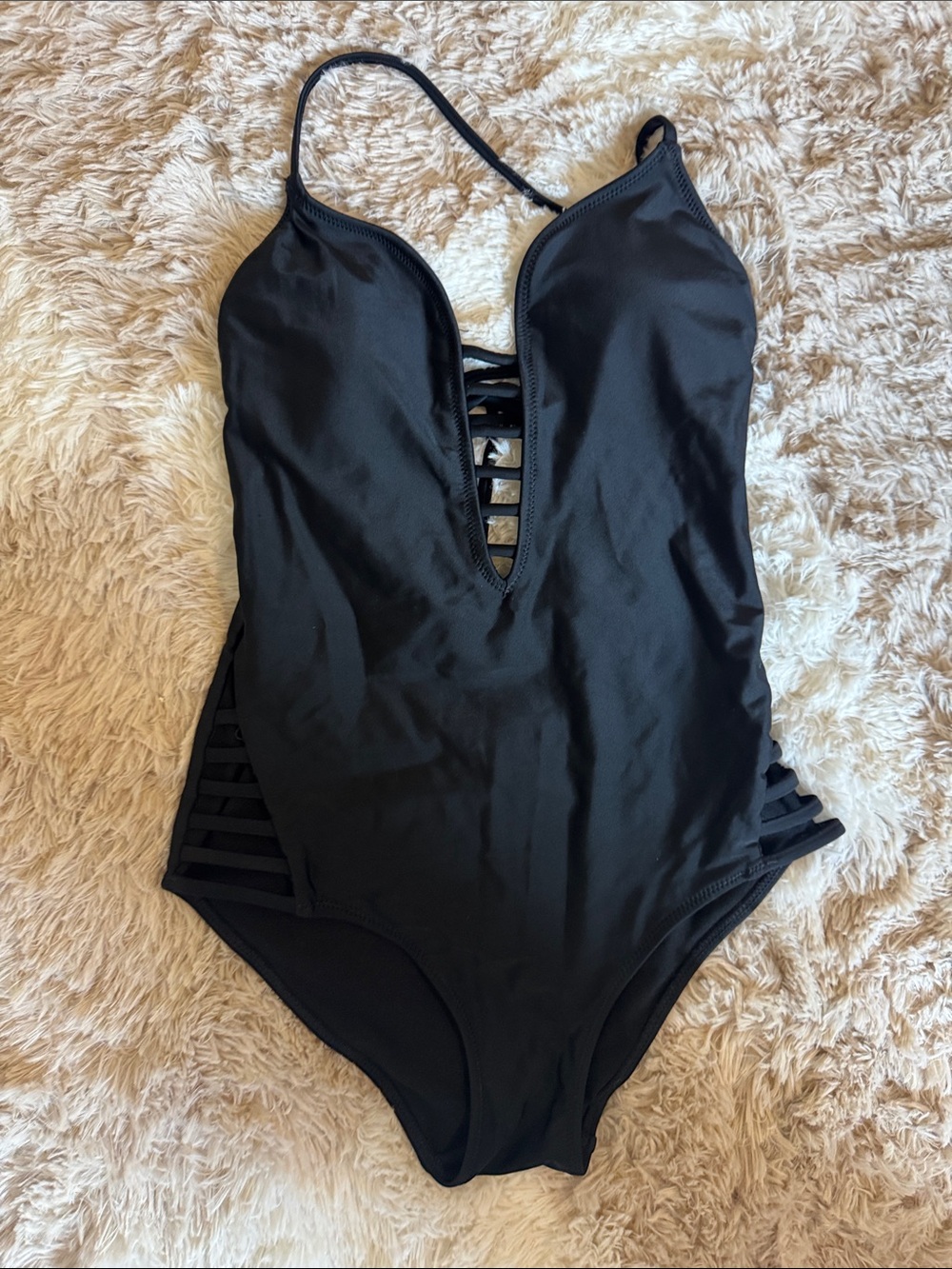 Express Black One-Piece Strappy Plunge Swimsuit-EUC